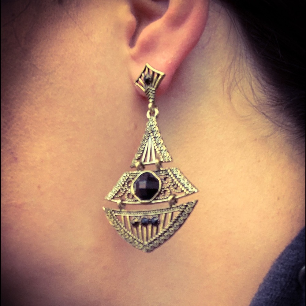 Antique Silver Boho Garnet Lantern Earrings - Picture 7 of 8